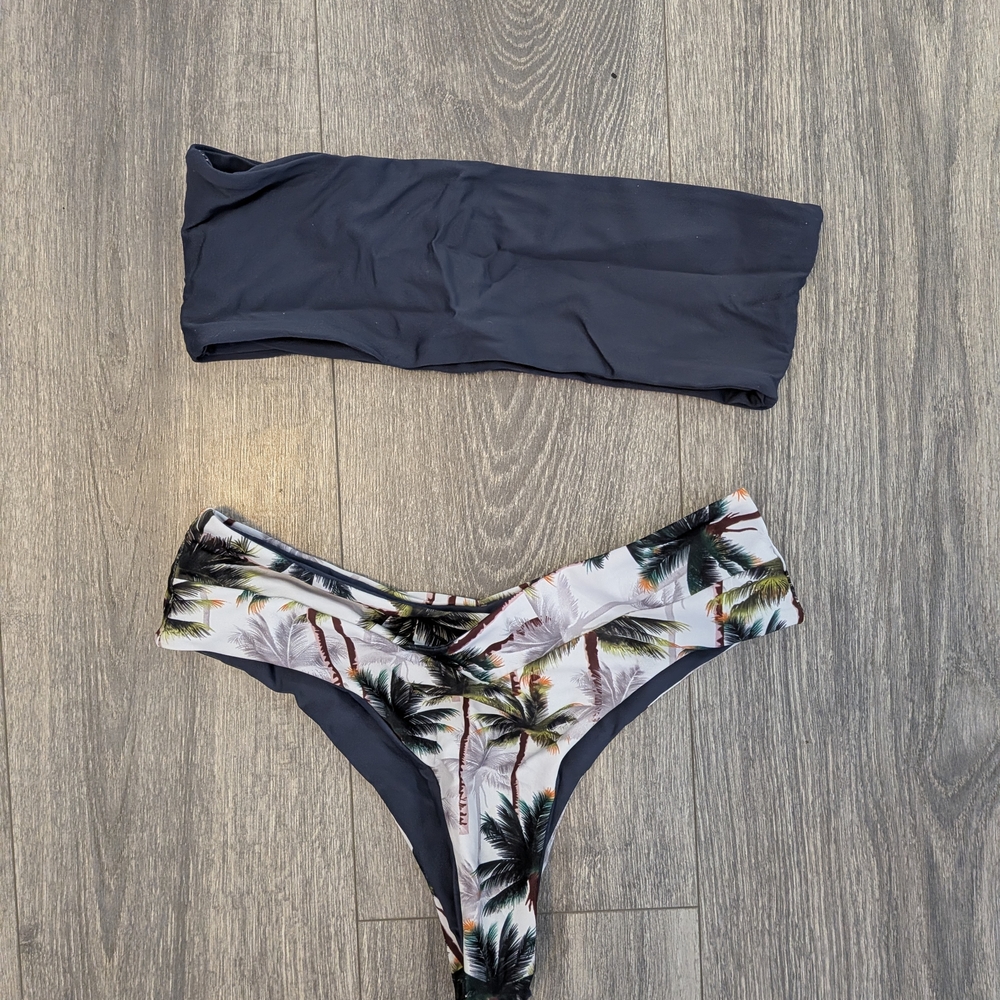 SHEIN Dark Gray and Palm Print Bikini